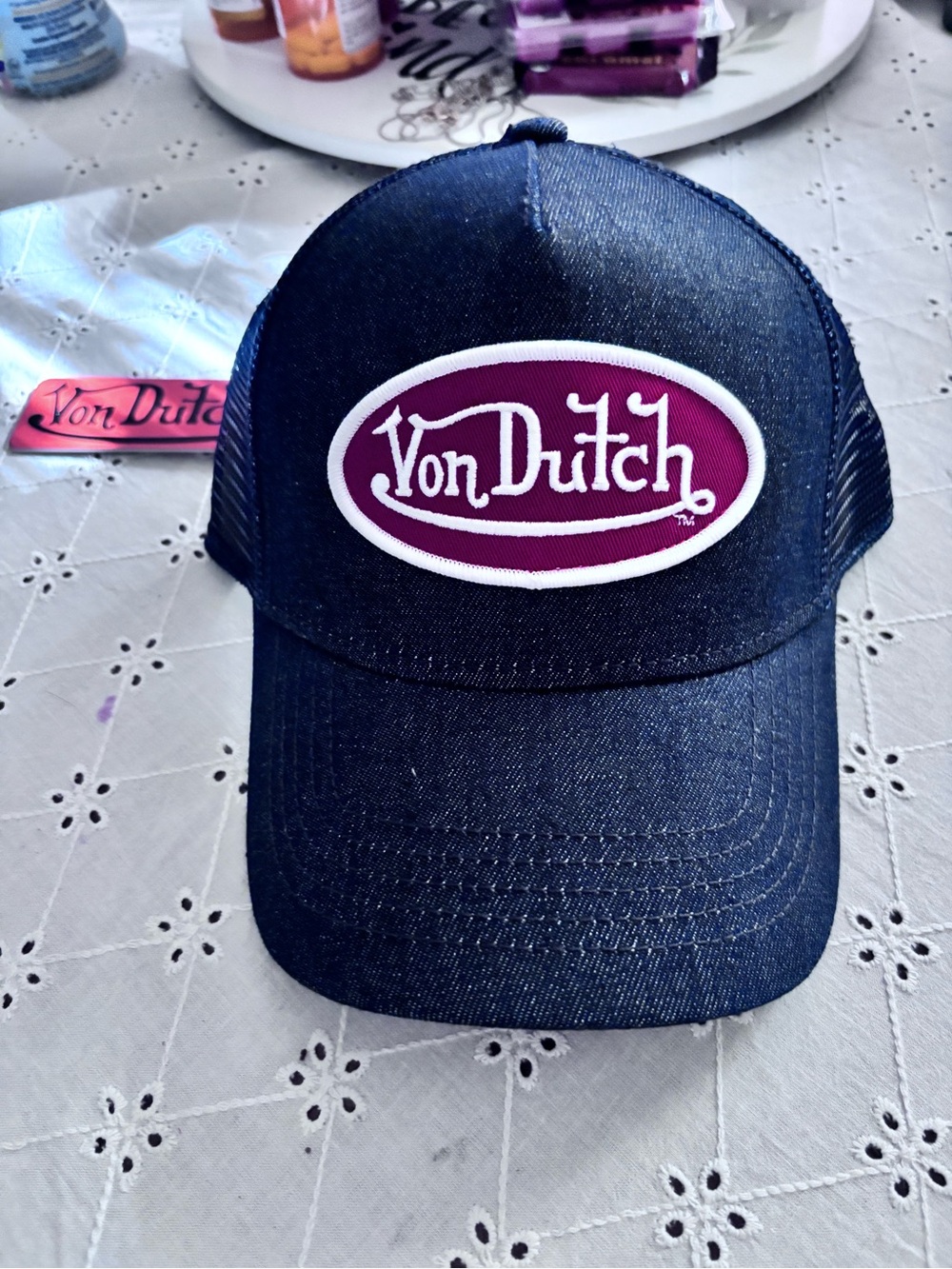 Von Dutch Navy Blue Trucker Hat with Maroon Patch